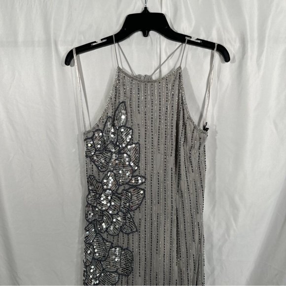 NEW Adrianna‎ Papell [ 4 US ] Floral Beaded Midi Dress in Bridal Silver - Picture 6 of 13